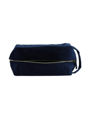 Trousse velours côtelé rectangulaire avec poignée Bleue