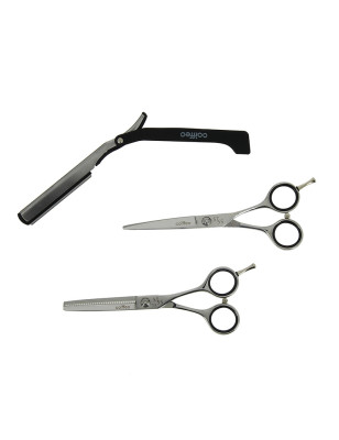 Set ciseaux droit et effileur + rasoir 5.5